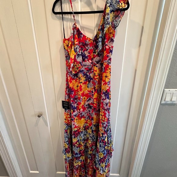 NWT Lulus “Radiant Ruby Red Floral Print” Chiffon Maxi Dress - Picture 6 of 8